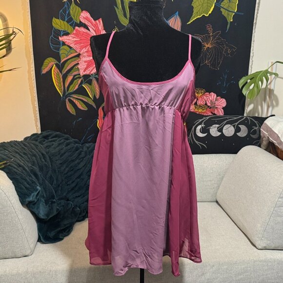 Urban Outfitters Sparkle & Fade Empire Mini Slip Dress, Pink/Rose, Large - Picture 1 of 13